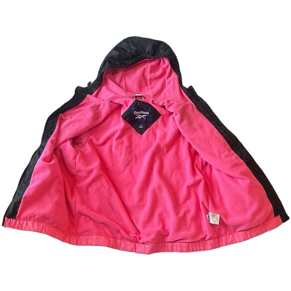 Reebok Fleece-Lined Hooded Zip-Up Windbreaker Jacket Hot Pink/Black Womens Large - Picture 3 of 5